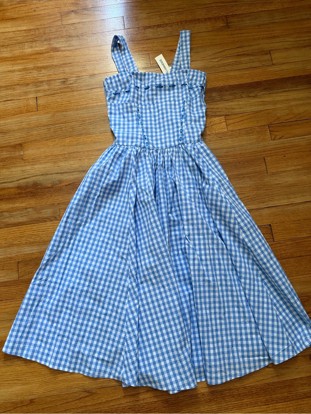 Commense Blue Gingham Midi Dress with Square Neck & Wide Straps - Picture 6 of 13